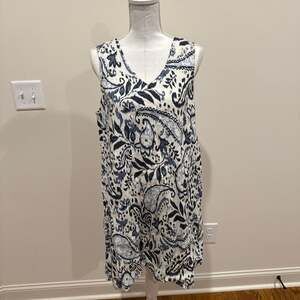 Lucky Brand Blue & White Paisley 100% Linen Sleeveless A-Line Mini Dress